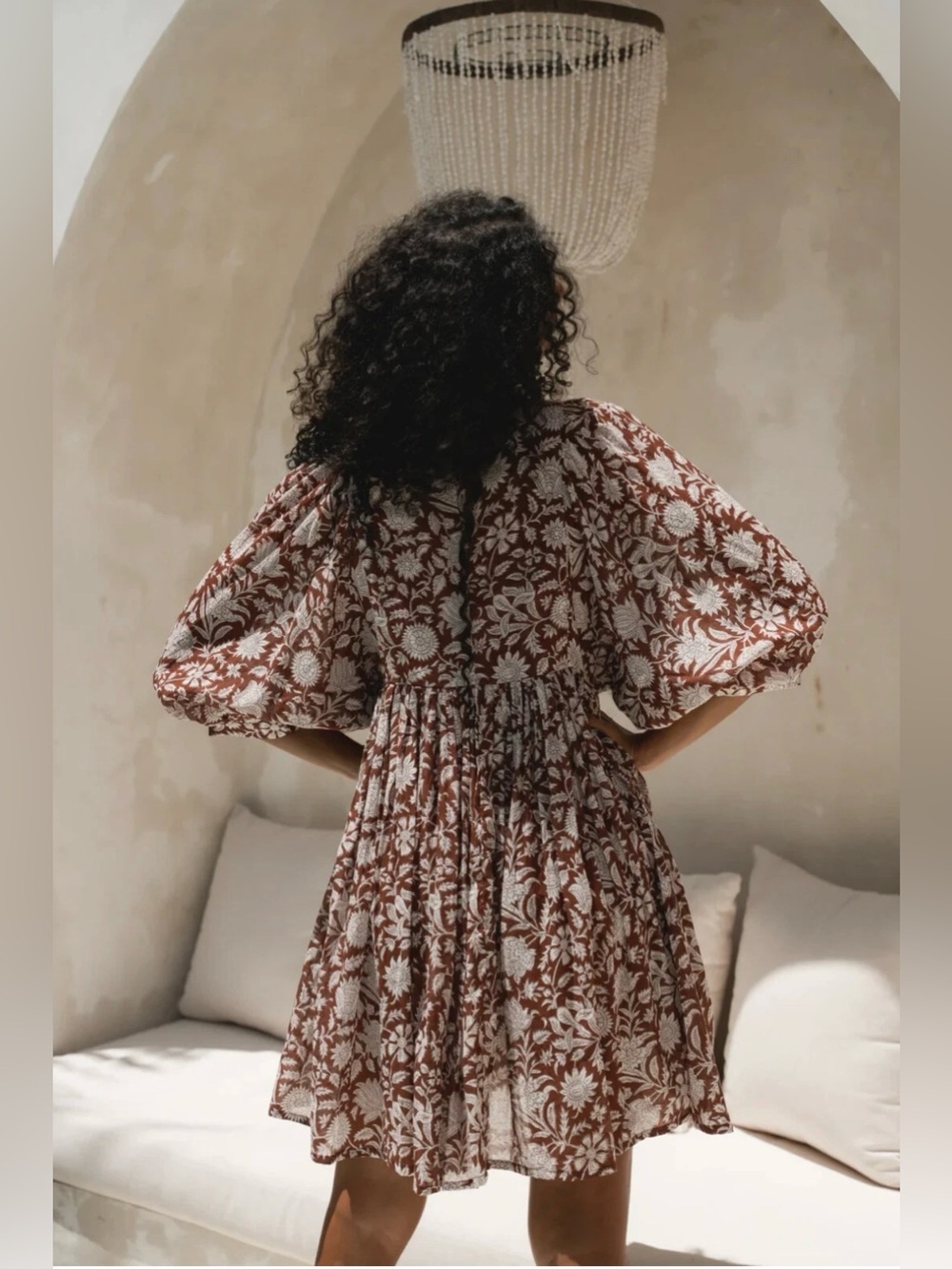 Daughters of India Maroon Floral Cotton Mini Dress XS Boho - Picture 7 of 17